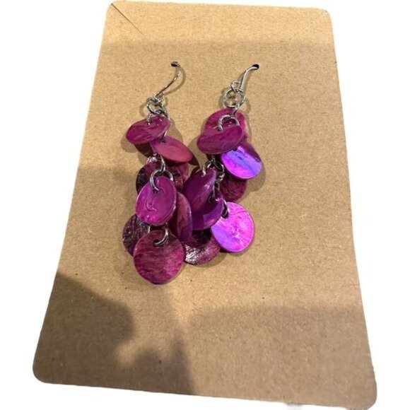 Purple Confetti Dangle Earrings With Silver Hook - Picture 2 of 5